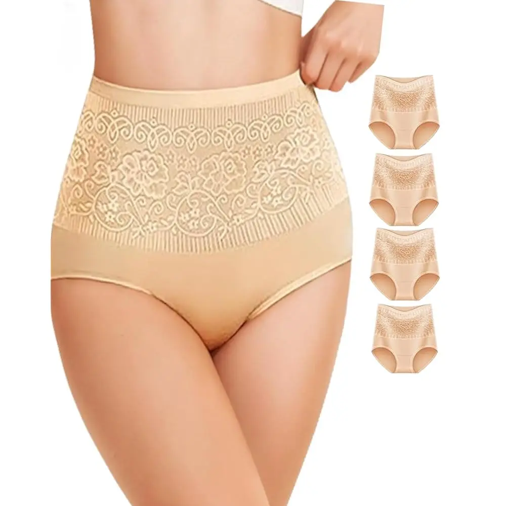 

Женские хлопковые трусы с кружевной отделкой и высокой талией, полностью закрывающие, с эффектом утяжки живота, 4 штуки в упаковке