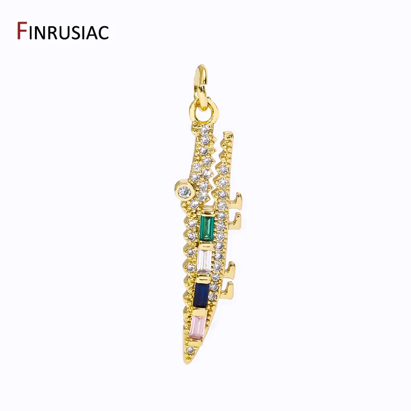 Trendy 18K Gold Plated Brass Zircon Crocodile Pendants,Enamel Shell Bee Charms For DIY Fashion Necklace Making Accessories