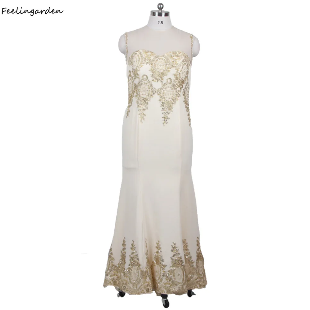 

Feelingarden Real Photo Evening Dress Champagne Sleeveless Sequins Robe De Soiree F111 Pearls Mermaid Party Gowns Floor Length