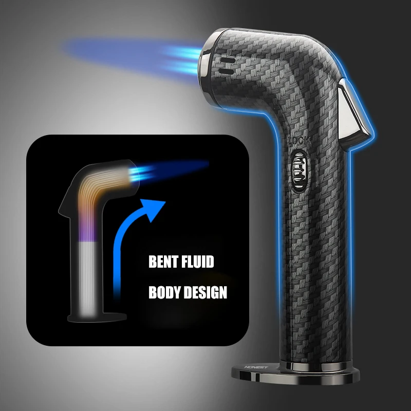 HONEST Four Blue Flame Lighter Creative Bend Tube Shape Safety Lock Design Visual Gas Window Multifunctional Ignition Tool