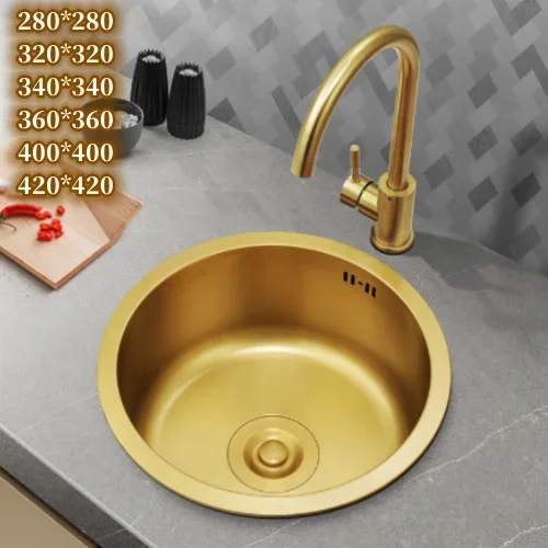 

Golden Nano round Sink Single Sink Mini Small Sized Stainless Steel Bar Counter Balcony Kitchen Vegetable Basin Undercounter