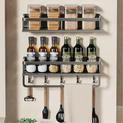 Aluminum Wall-Mounted Shelf Multifunctional Kitchen Spice Storage Rack Kitchen Space Management Solution Kitchen Storage Hooks