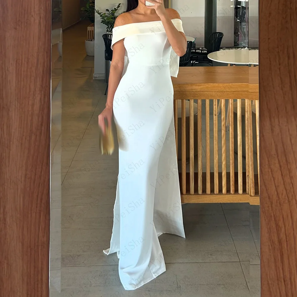 تخصيص فساتين حفلة موسيقية مستقيمة الطابق طول قبالة الكتف أكمام ثوب مسائي أزياء بسيطة عارية الذراعين القوس حزب ثوب