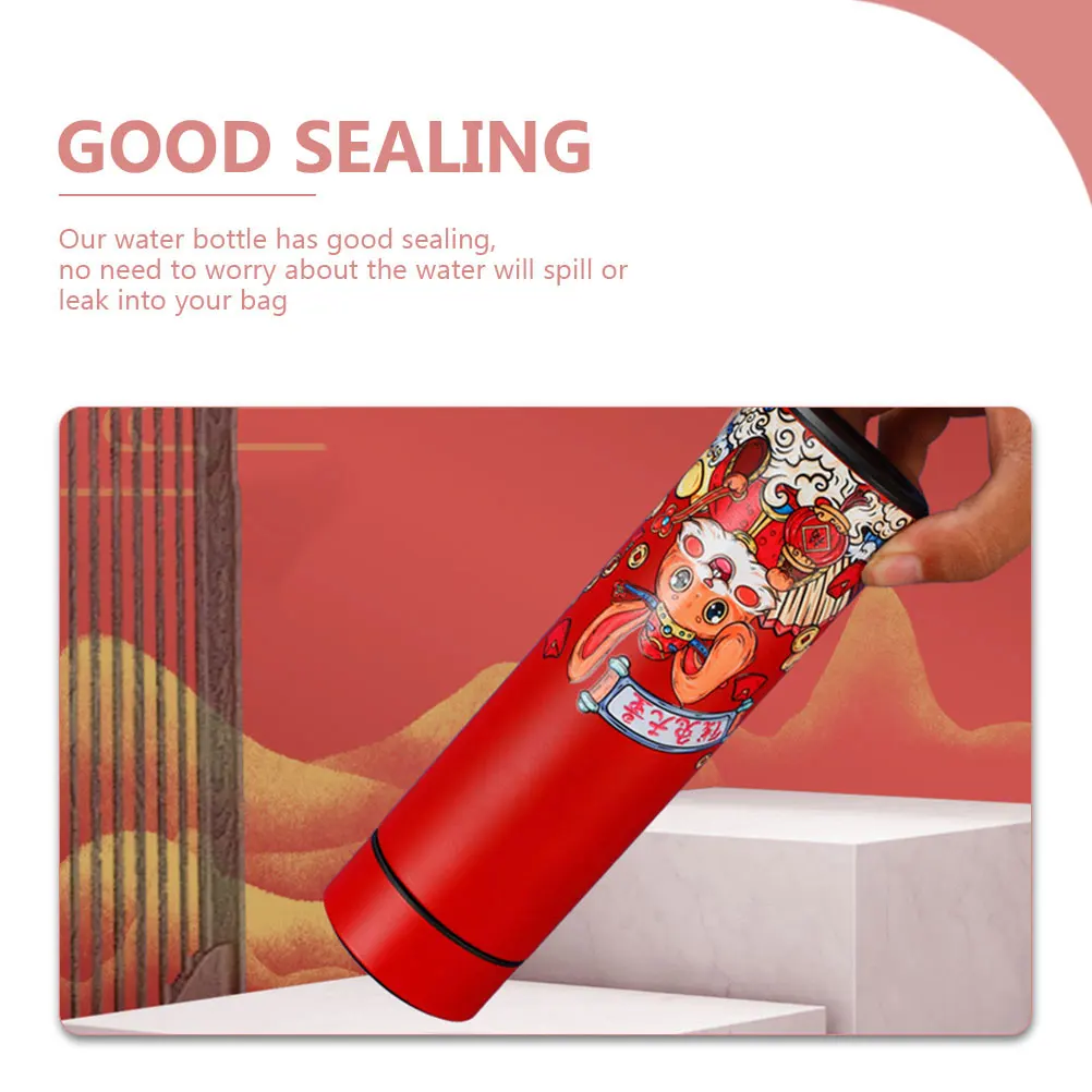 

Insulated Water Bottle Stainless Steel Vacuum Year of Rabbit Red Food Grade Silicone Leak Proof Temperature Indicator Outdoor