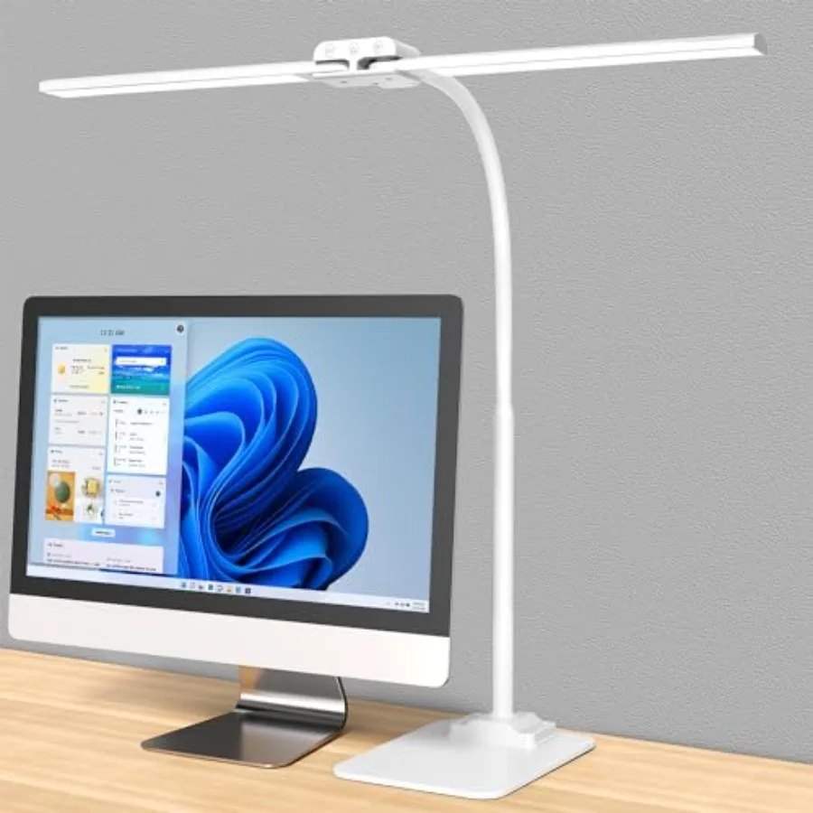 Desk Lamp Double Light: Bright Led Desk Lights for Home Office - Eye Care Reading Table Lamps with Base - Dimmable Desktop Ligh