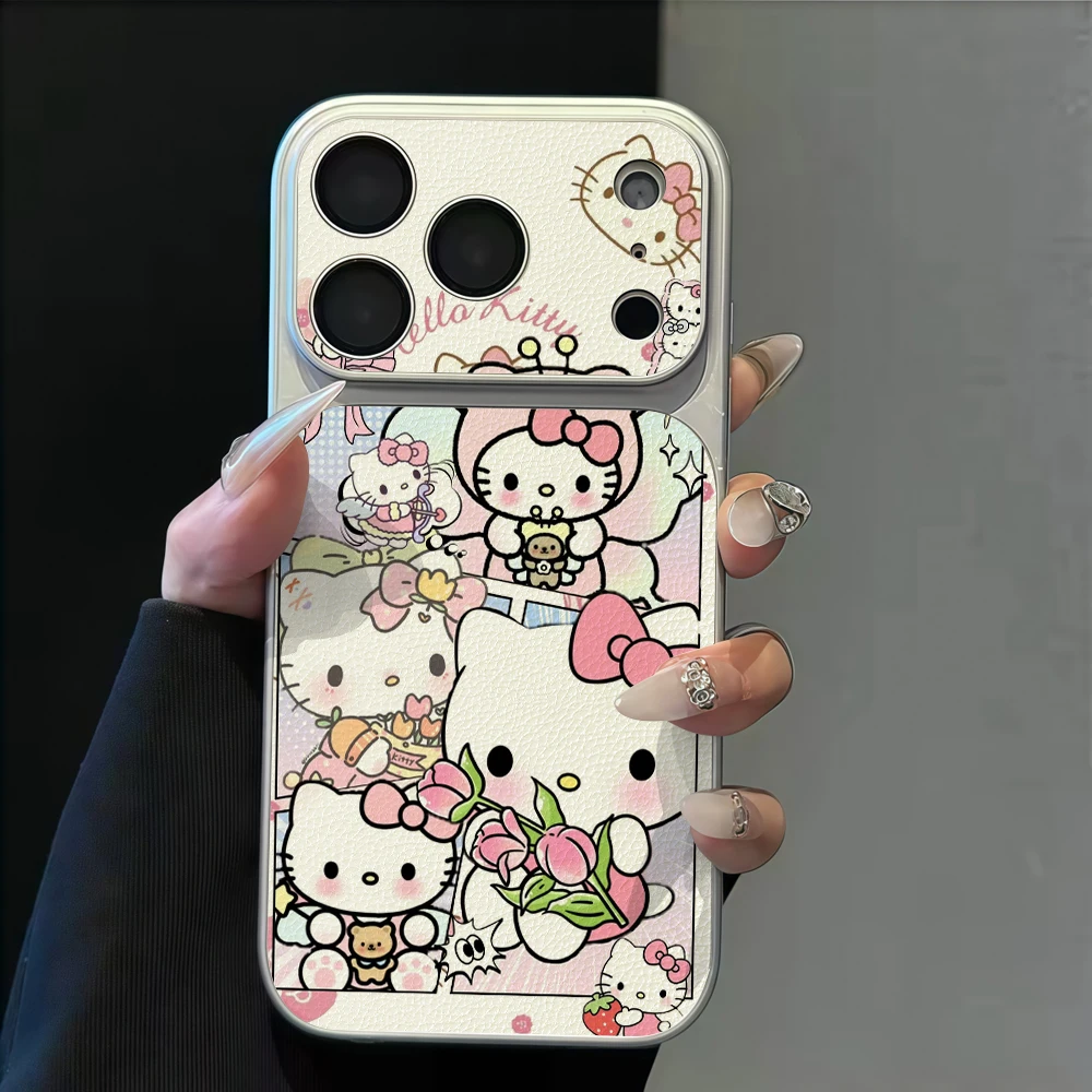 Funda de Teléfono Suave con Ventana Grande de Hello Kitty Jardinera y Flores para iPhone 17 Air 16 Pro Max 15 14 13 12 11 Pro Max 17E 8 Plus