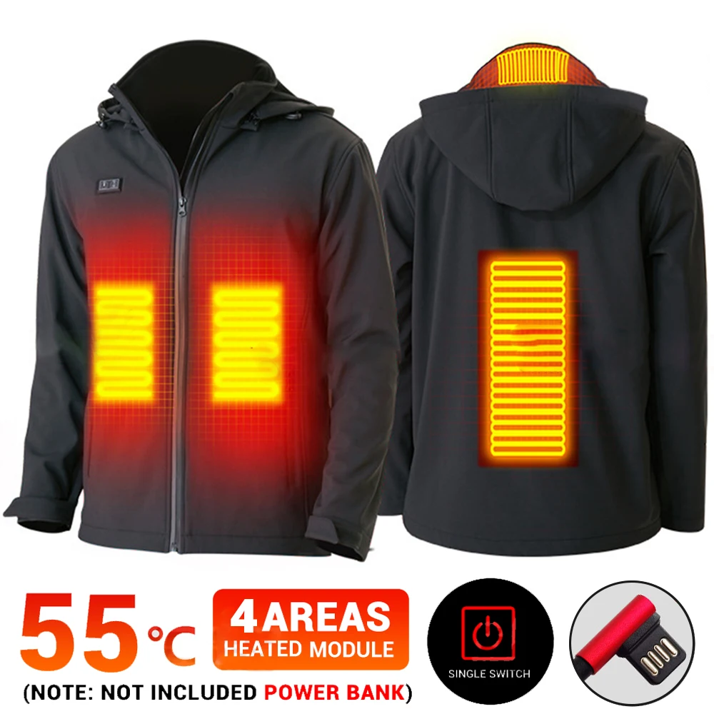 Heated Vest Jacket Washable USB Rechargeable Hooded Cotton warm Jacket waterproof Windproof Jacket Outdoor Camping Heated Jacket