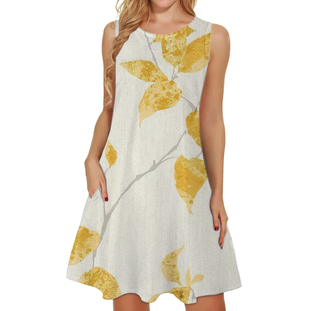 Robe de plage imprimée de plantes bleues pour femmes, jupes au genou, robes d'été décontractées, mode streetwear, t-shirts