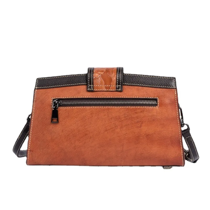 New luxury women's bag, vintage leather-embossed cross-body bag, a classic cowhide shoulder bag with a top layer