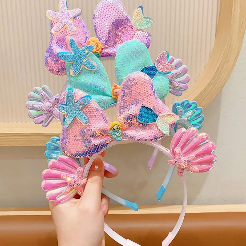 Shell Sequins Mermaid Headband Starfish Hair Accessories Children\'s Hair Hoop Headwear Bow Cute Princess Headdress