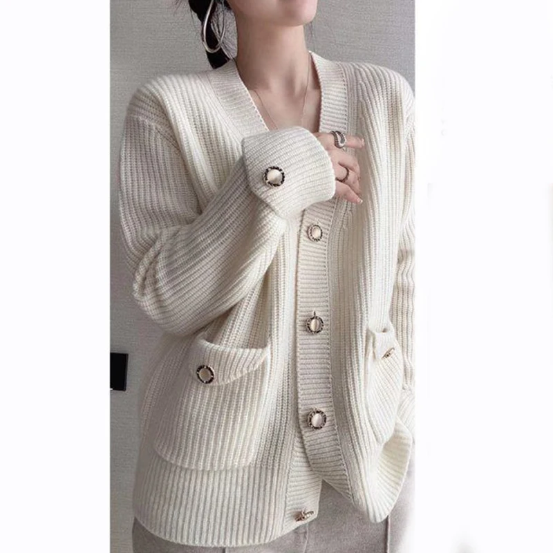 Gidyq Winter Women Cardigan Sweater Korean Fashion All Match Pocket Loose Knitted Coats Female Casual Big Button Warm Jacket New