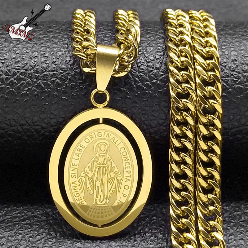 Christian Virgin Mary Necklace for Women Men Stainless Steel Gold Color Punk Male Chain Jewelry corrente masculina NZZZ494S06