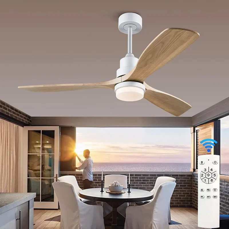 

Nordic Wooden 52Inch with Led Light and Control Modern White Black Ceiling Fans Lamp Office Living Room Bedroom Home Decoration