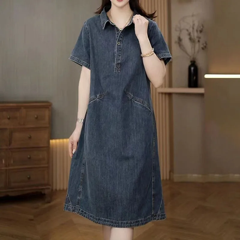 

Women's Spring/Summer Top Dress Denim Plus Size Thin Retro Simple Comfortable Loose Casual Design Fashion Niche Versatile Skinny