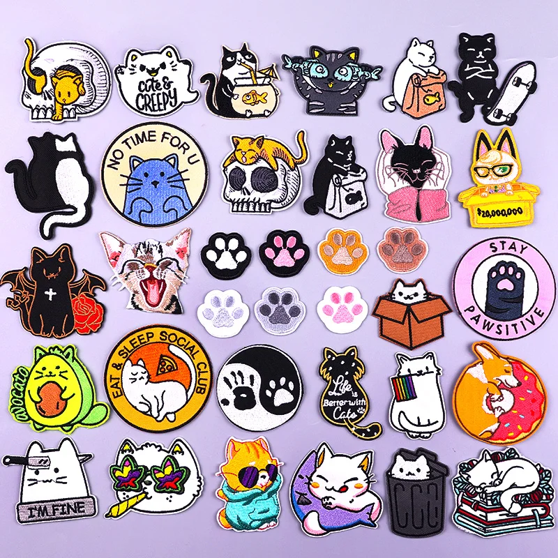 Cartoon Cat Patch Iron On Embroidered Patches For Clothing Thermoadhesive Patches Cute Animal fusible Patches On Backpacks DIY