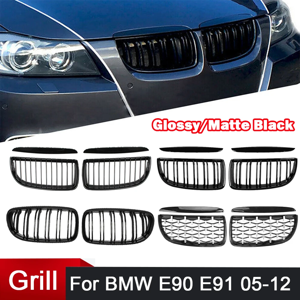

Car Grille Grill Front Kidney Gloss Black Double Slat Hood Grille For BMW E90 E91 Pre-Facelift 2005 2006 2007 2008 Racing Grills