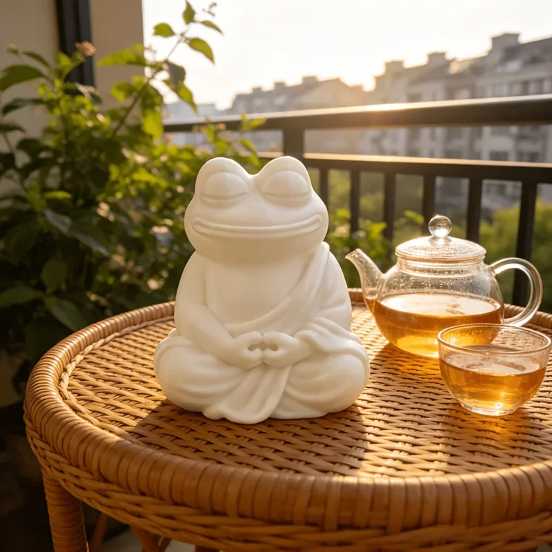 Zen Meditation Frog Buddha Statue Ornament 3DPrinted Calm Frog Figurines Spiritual Desk Car Yoga Decor Relieve Stress Home Decor