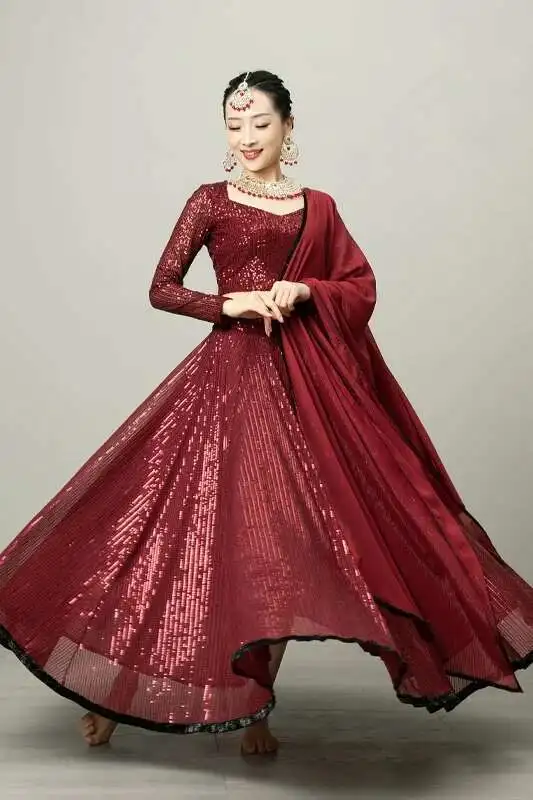 Iman Exotic Indian Dance Dress Ethnic Style Female Dance Dress Performance Photography Sari Top Large Swing Skirt Set - view 6