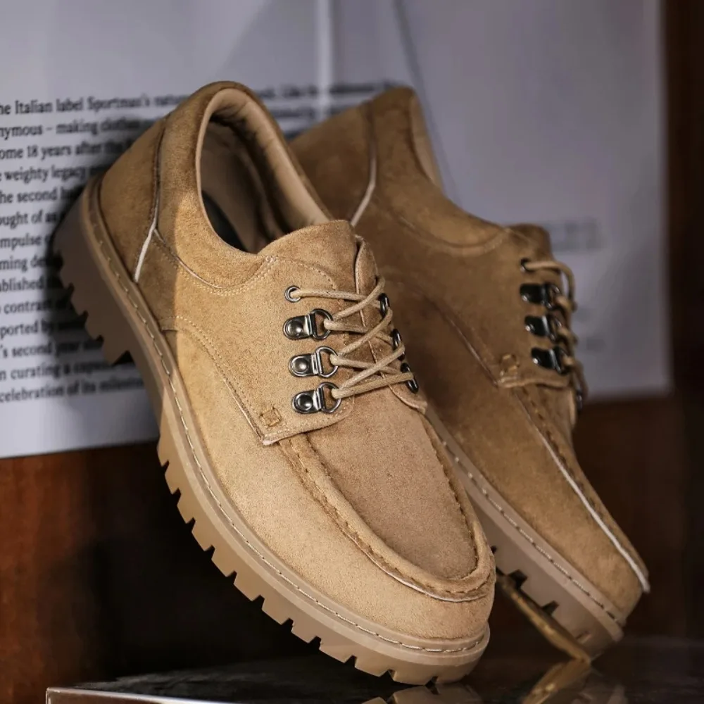 

Leather Men's Casual Shoes Fashion Boat Shoes England Platform Work Boots Round Toe Comfortable Rubber Leather Zapatos Casuales