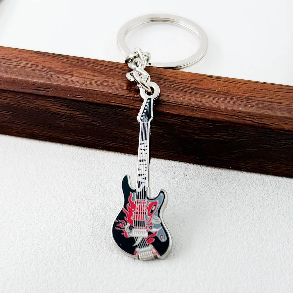 

Samurai-Guitar Keychain Punk Rock Flame Keyring Anime Game Peripheral Metal Pendant Bag Charm For Game Fans Gift
