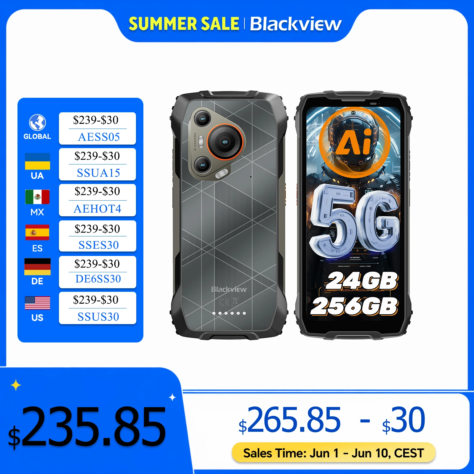 BLACKVIEW BL7000 5G AI Rugged Phone Deepseek GPT Android 15 Smartphone, 6.78" HD+2.4K Display 120Hz, 8GB RAM 256GB, 7500Amh