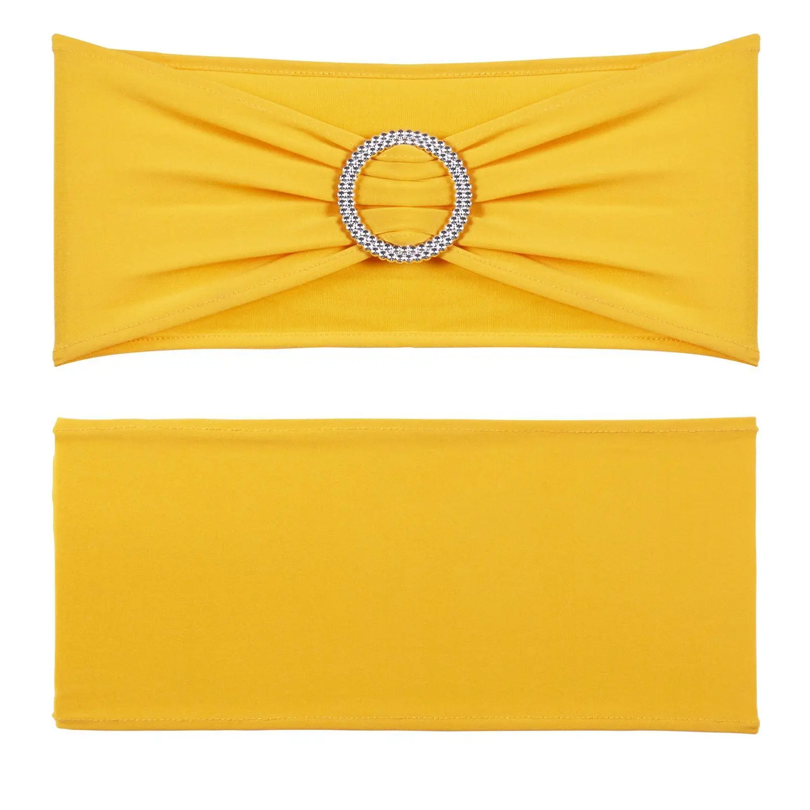 Stretch Spandex Chair Sashes, Chair Slipcover and Stretch Chair Sash with Round Buckle, Elastic Chair Bands, Fitting Wedding, Holiday, Banquet, Party Chair Decoration (50 PCS Golden Yellow)