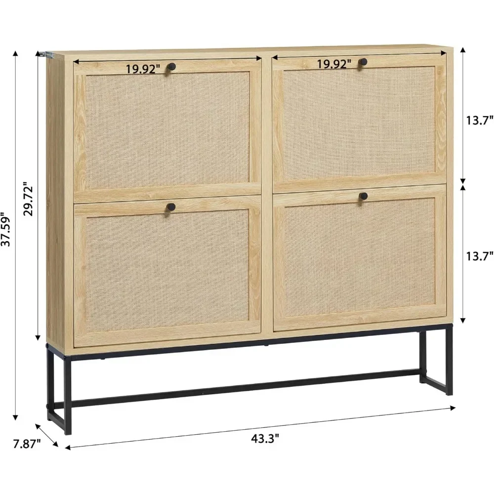 Shoe Cabinet, Shoe Storage Cabinet with 4 Flax Flip Drawers and Mental Legs,Shoe Rack Free Standing Shoe Organizer for Entryway