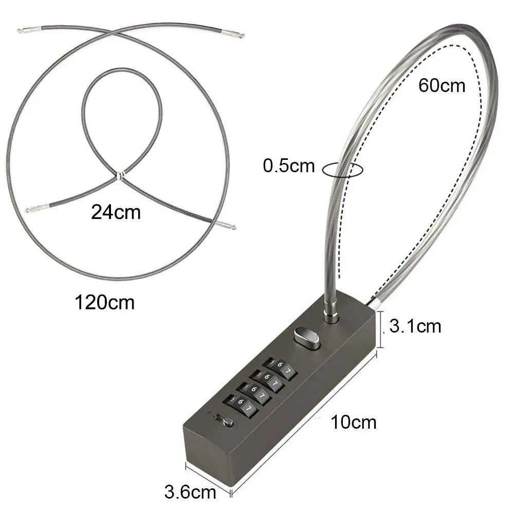 Candado de Cable de cuerda larga con combinación de 4 dígitos, código reiniciable, archivador grueso, candado con contraseña de Cable antirrobo suave