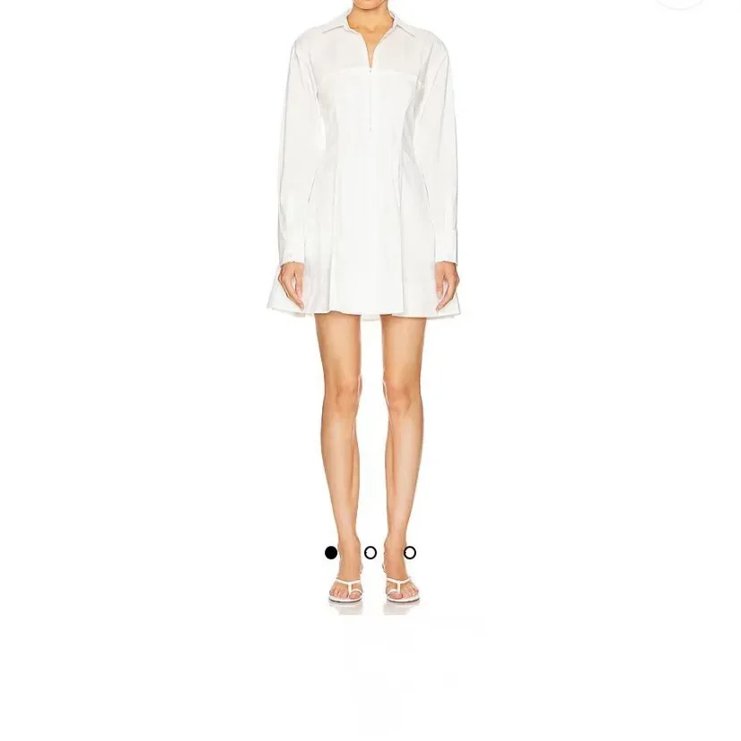 Women White Mini Shirt Dress Covered Buckle Turn-down Collar Full Sleeve dress