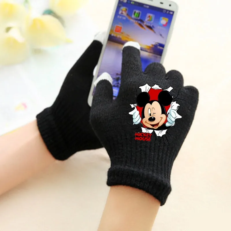 Disney mickey mouse women Gloves Winter Warm Stretch Knit Mittens Touch Screen Cute Girl Boy Five-finger Glove Birthday Gifts