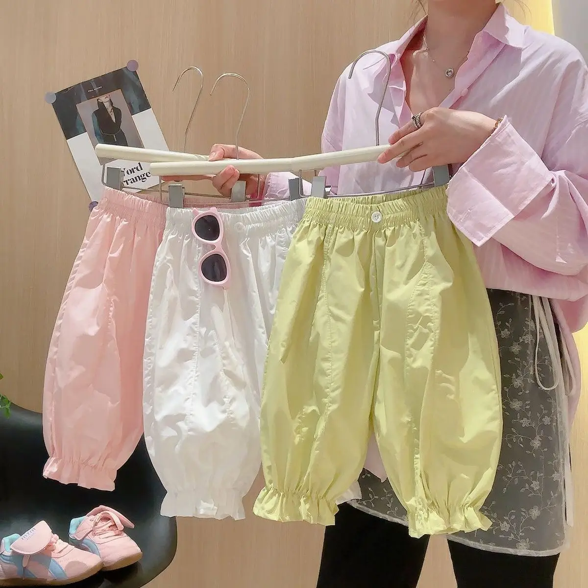 

Baby Girl's Summer Cotton Casual Pants Fashionable New Style Solid Color Outdoor Long Trousers for Kids