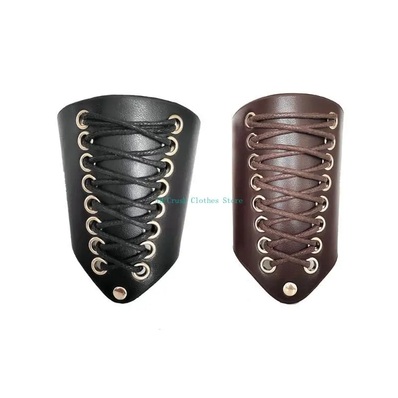 K1ME 중세 펑크 빈티지 손목 보호대 남성용 유행 파티 및 축제 빈티지 PU 팔 보호대 레이스 업 커프스