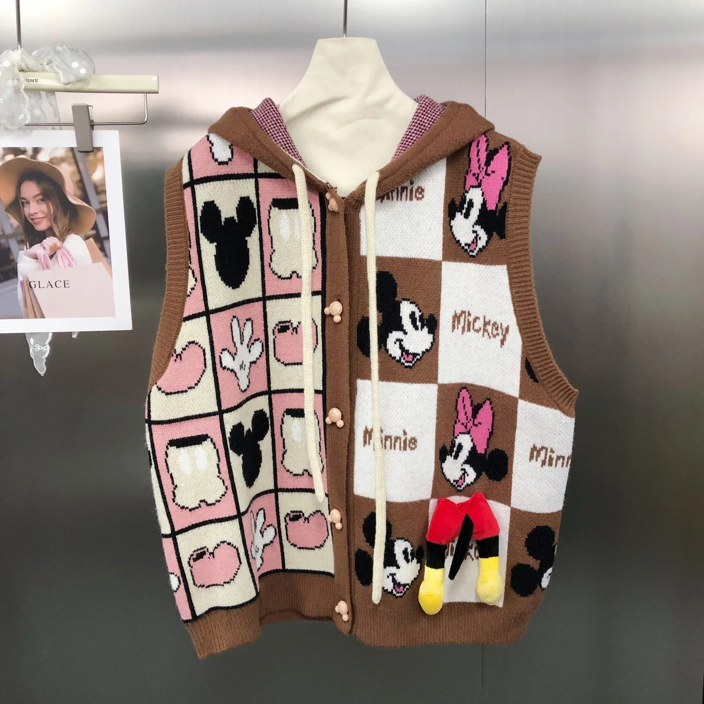 Japanese Retro Cartoon Jacquard Hooded Knitted Vest Fashionable Age-Reducing Sweater Vest for Women Kawaii Clothing