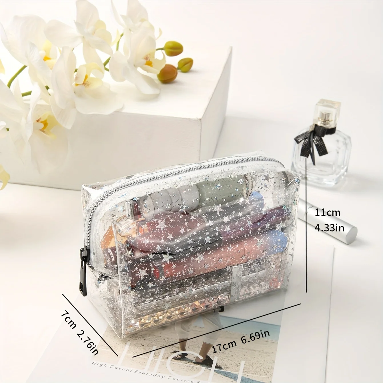 Chic Transparent Star PVC Makeup Bag - Waterproof, Large Capacity, Portable Cosmetic Organizer