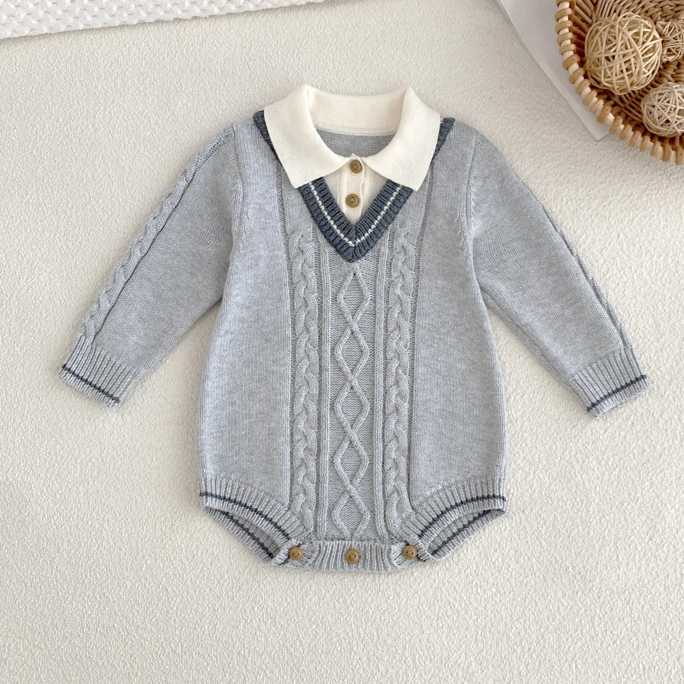 0-24M Newborn Kid Baby Sweater Boy Girl Knit Romper Winter Warm Clothes Long Sleeve Thick Bodysuit Cute Sweet Outfit