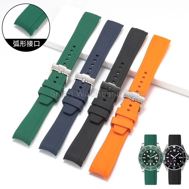 Per Rolex Huawei Moonswatch Seiko Hamilton Accessori per orologi in silicone Curvo 20 22mm Rosso Arancione Verde scuro Cinturino impermeabile