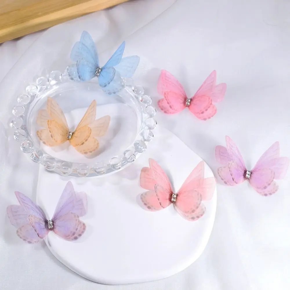 50Pcs 3D Organza Fabric Butterfly Appliques Double-layer Gauze Chiffon Butterfly Embroidered Patches Handmade