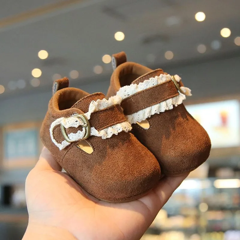 

Новое поступление в корейском стиле, обувь для первых прогулок для девочек 0-2 лет, однотонная нескользящая обувь с кожаным верхом для маленьких девочек ​