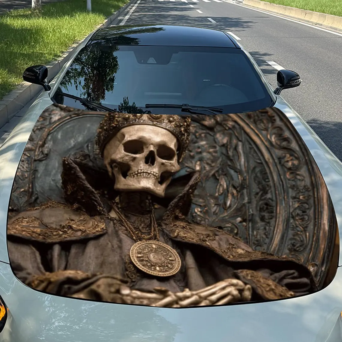 

Horror Skeleton Car Hood Sticker - Fit Removable Automotive Accessory Durable High-Quality Material - Perfect Gift For Men & Car
