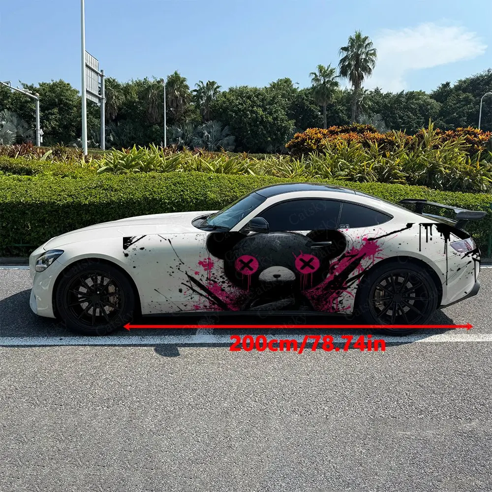 2pcs.Dark Punk Panda Pink Ink Graffiti Car Decal  Car Side Decals | Self-Adhesive PVC Waterproof & Scratch-Resistant Stickers