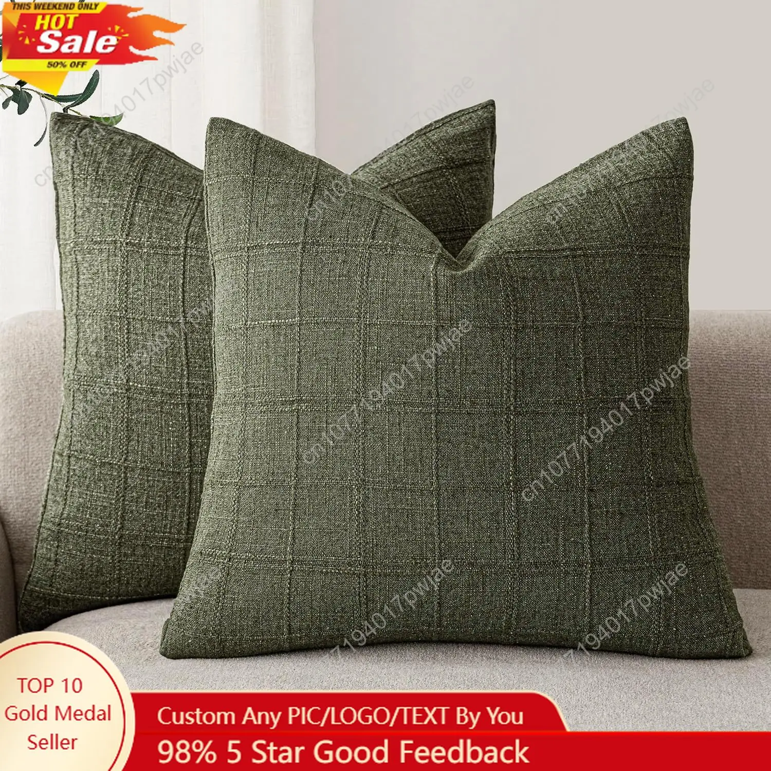 

Foindtower Set of 2 Decorative Linen Check Throw Pillow Covers Neutral Farmhouse Vintage Cushion Covers Modern Boho Home Decor f