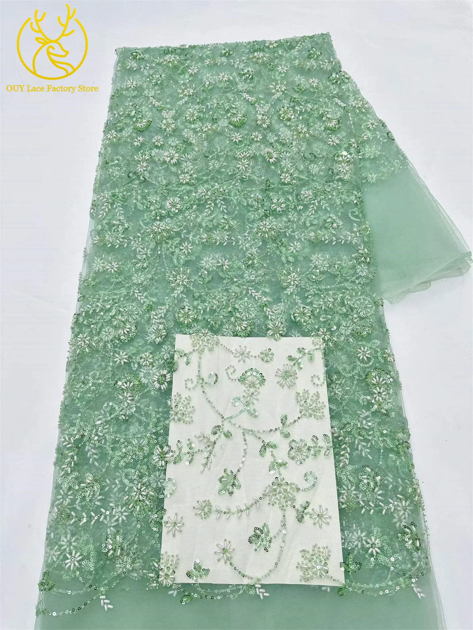 Königsblauer luxuriöser handgefertigter Perlen-Spitzenstoff, 5 Yards, hochwertiger französischer Tüll-Pailletten-Spitzenstoff für Party- und Hochzeitskleider – Detail 10