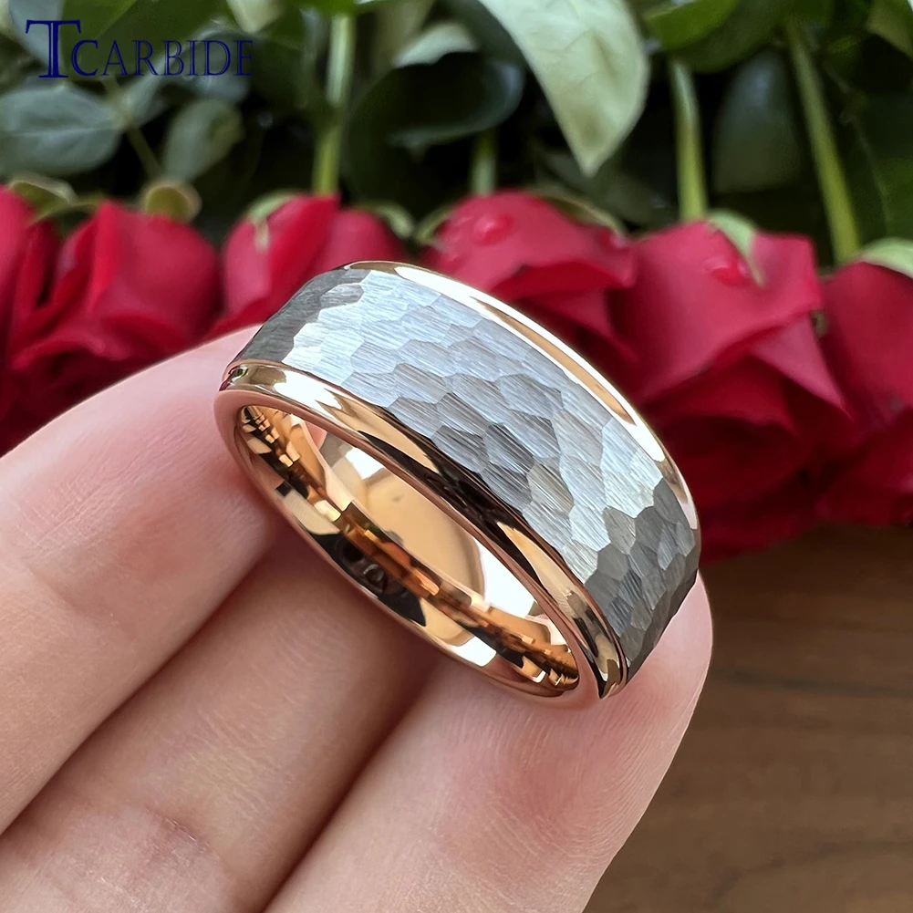 6MM 8MM Multicolors Hammer Ring Tungsten Wedding Band For Men Women Stepped Brushed Finish Trendy Gift Jewelry Comfort Fit