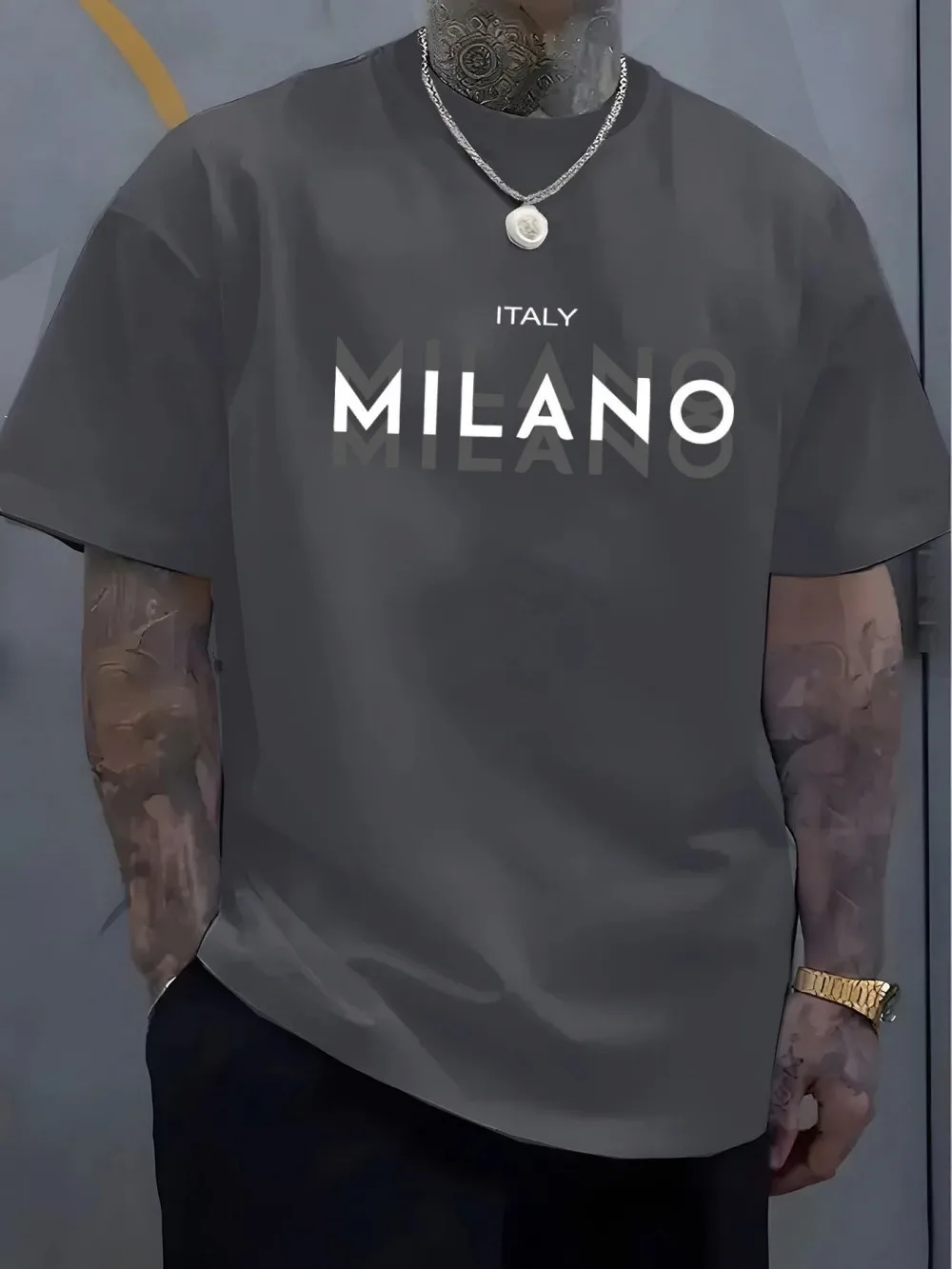 Men's summer casual comfortable breathable round neck T-shirt with letters and various shadow patterns outdoor fashion top image 5