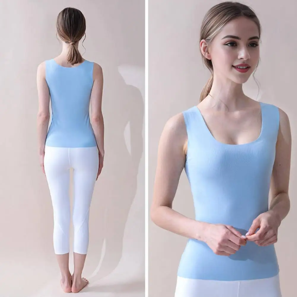 Versatile Women Vest Tank Tops Seamless Ice Silk Women's Summer Vest O-neck Sleeveless Tank Top for Slim Fit Solid Color