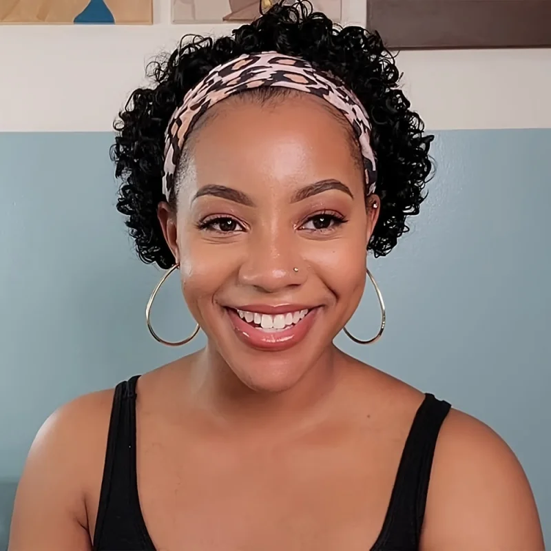 Water Wave Short Curly Pixie Cut Headband Wig