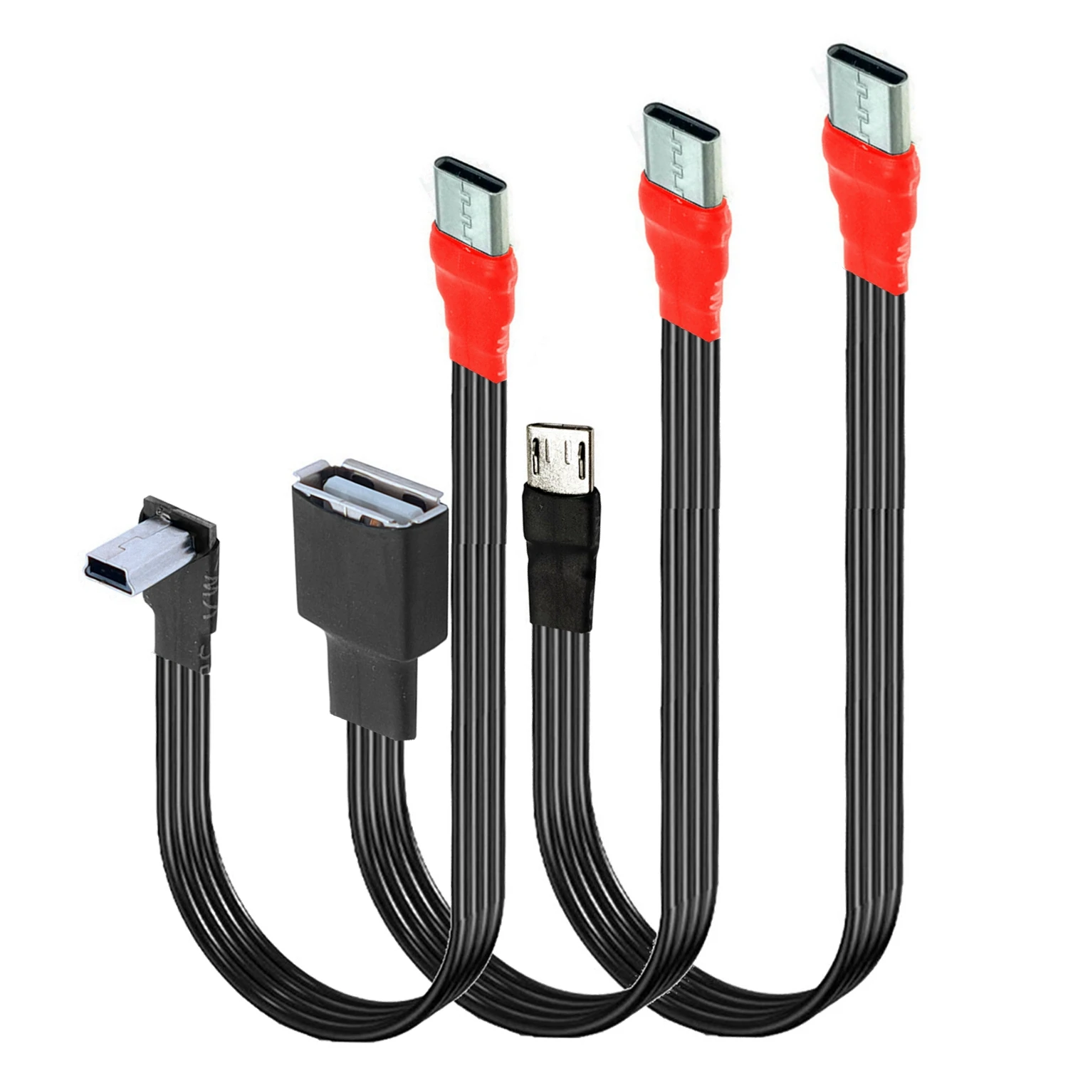 5-pin Micro Mini USB cable, OTG data adapter type C, 20cm and 3m charging cable, male to male, 90 degree right angle