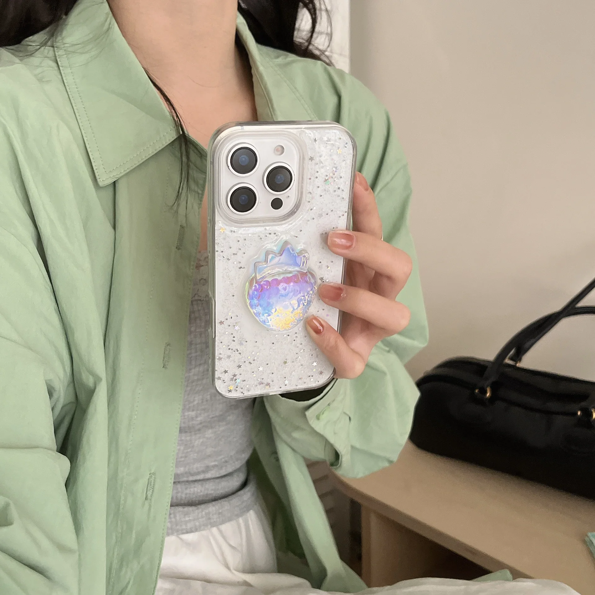 3D schöne Glitzer-Erdbeer-Handyhülle für iPhone 16, Pro Max 15 14 13, Rückseite, Geschenk