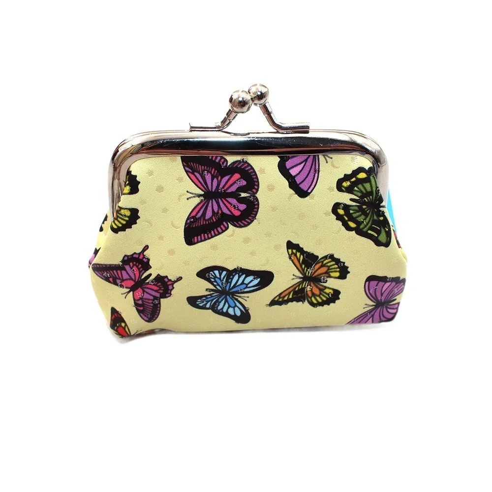 

Portable PU Leather Kiss Lock Wallet Polyester Waterproof Butterfly Printed Pouch Colorful Small Zero Wallet Girls
