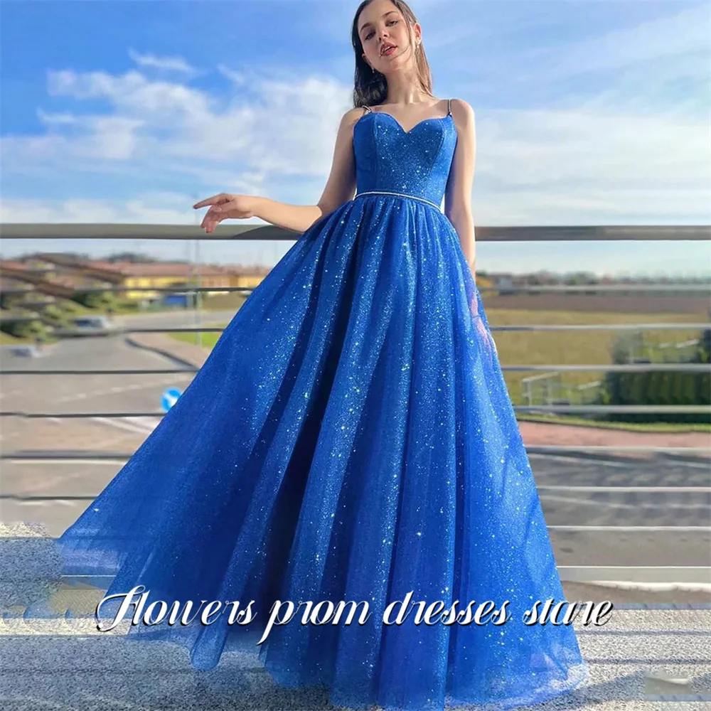 

Вечернее платье цвета синий фиалки с блестками и пайетками, на тонких бретелях, для выпускного вечера, с завязками на спине, на заказ